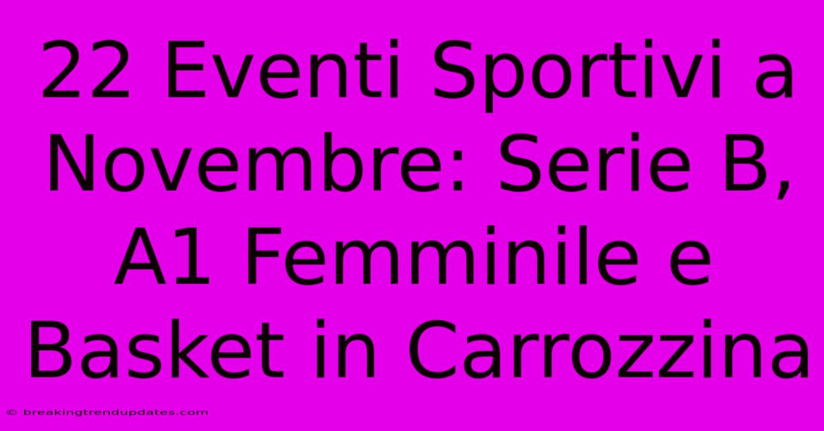 22 Eventi Sportivi A Novembre: Serie B, A1 Femminile E Basket In Carrozzina