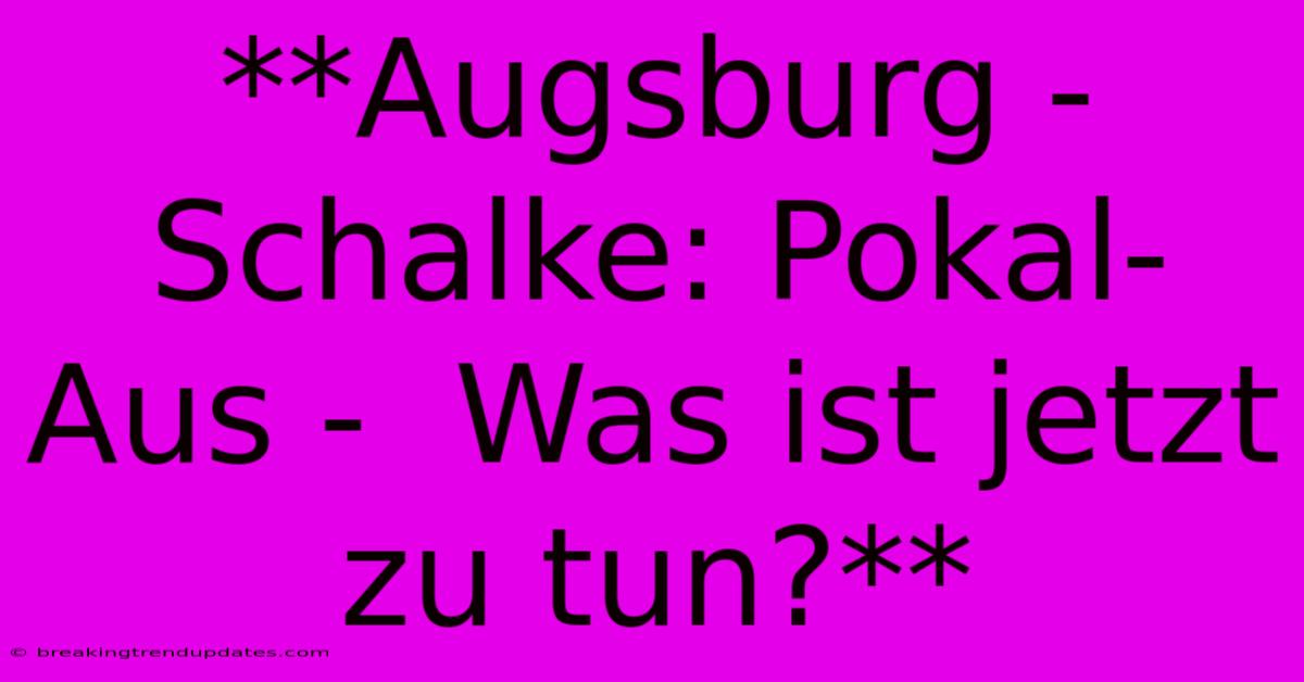 **Augsburg - Schalke: Pokal-Aus -  Was Ist Jetzt Zu Tun?** 