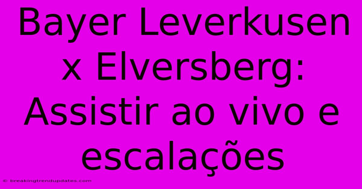 Bayer Leverkusen X Elversberg: Assistir Ao Vivo E Escalações