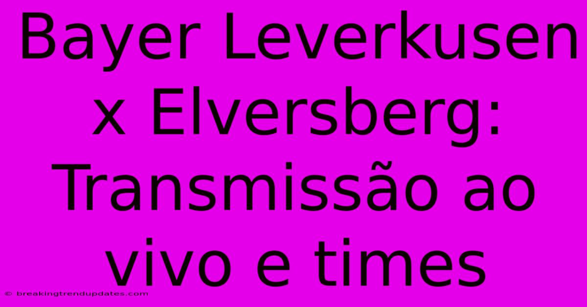 Bayer Leverkusen X Elversberg: Transmissão Ao Vivo E Times