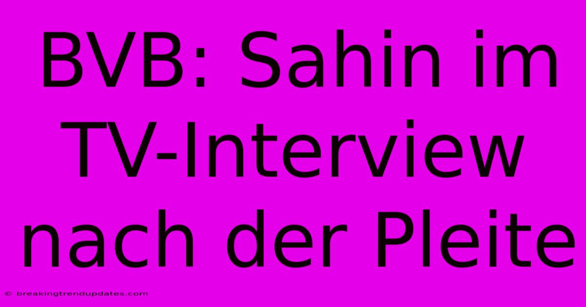 BVB: Sahin Im TV-Interview Nach Der Pleite 
