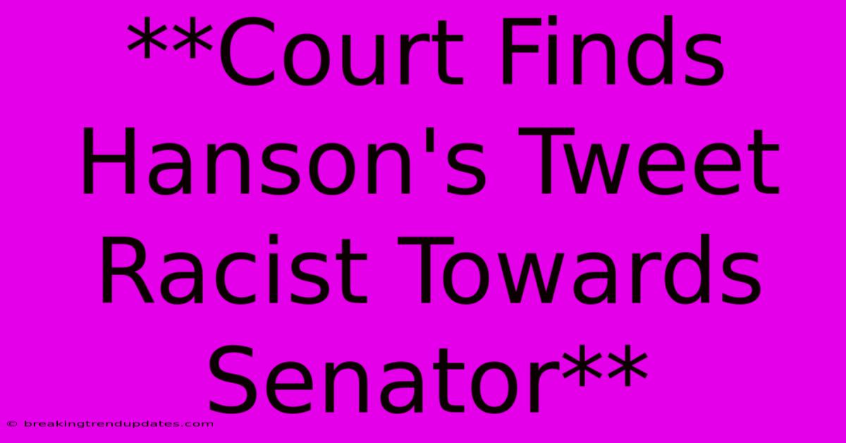 **Court Finds Hanson's Tweet Racist Towards Senator**