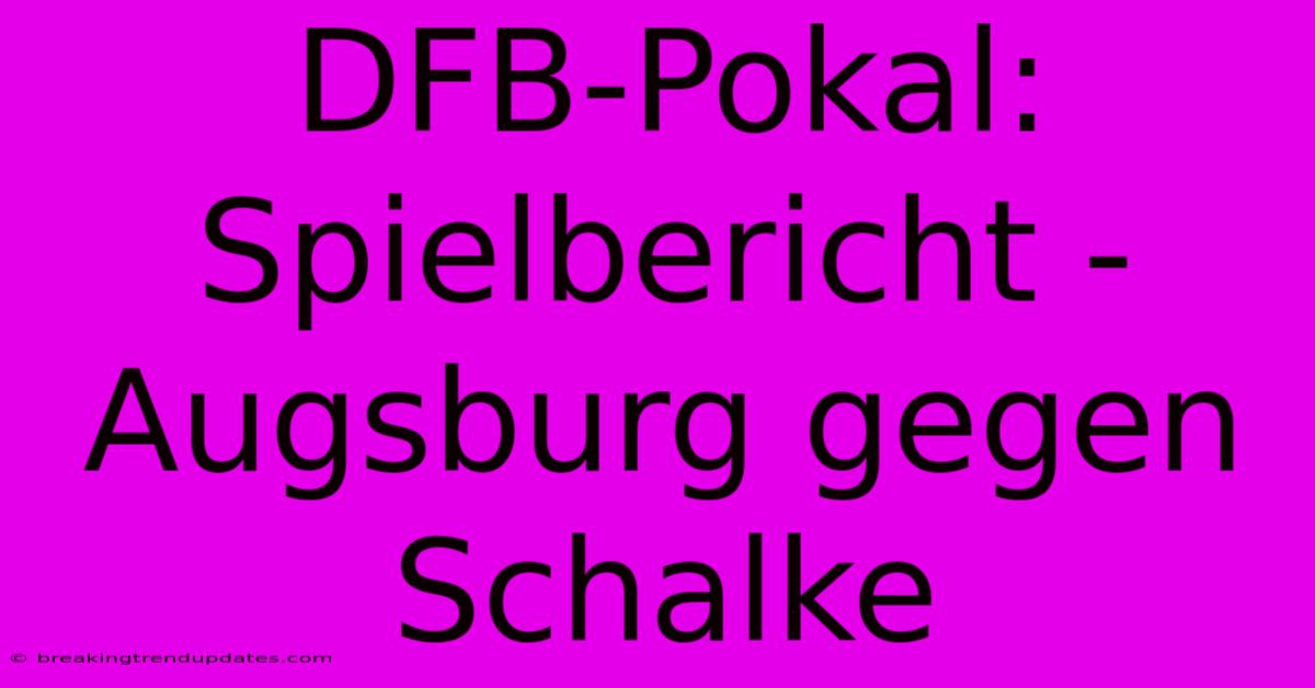 DFB-Pokal: Spielbericht - Augsburg Gegen Schalke