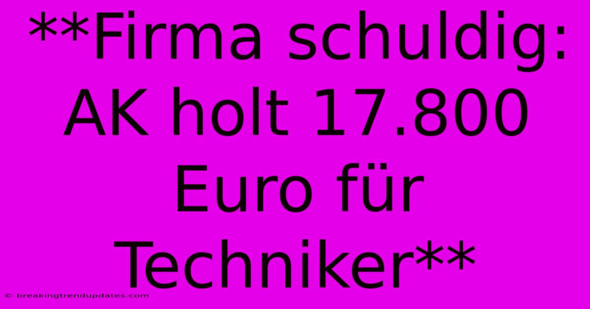 **Firma Schuldig: AK Holt 17.800 Euro Für Techniker**
