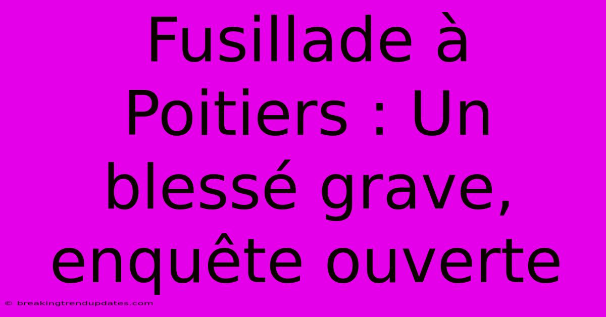 Fusillade À Poitiers : Un Blessé Grave, Enquête Ouverte Fusillade À Poitiers : Un Blessé Grave, Enquête Ouverte