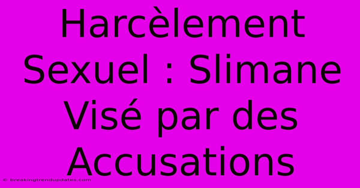 Harcèlement Sexuel : Slimane Visé Par Des Accusations