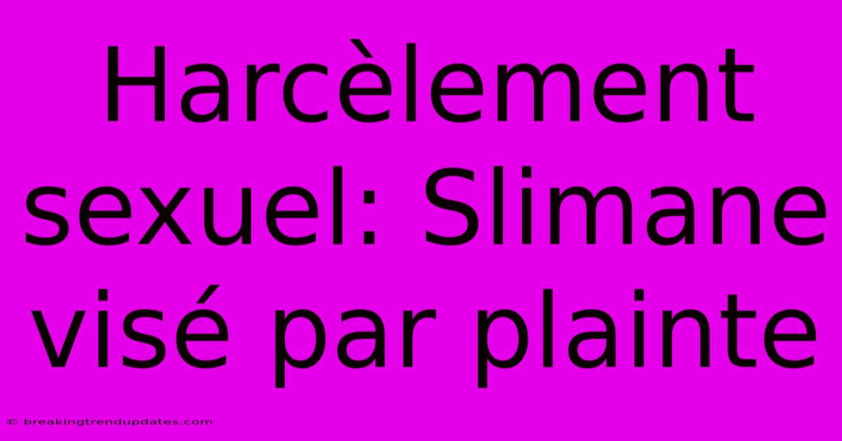 Harcèlement Sexuel: Slimane Visé Par Plainte