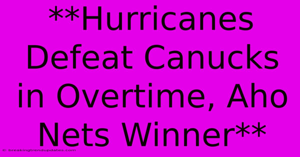 **Hurricanes Defeat Canucks In Overtime, Aho Nets Winner** 