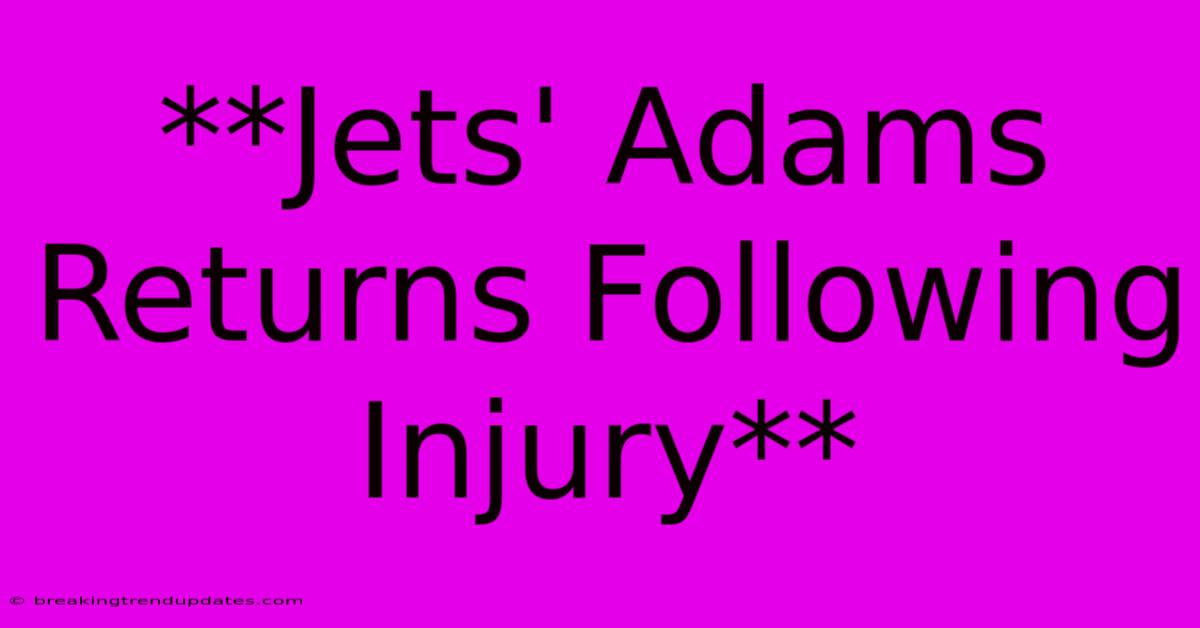 **Jets' Adams Returns Following Injury** **Jets' Adams Returns Following Injury**