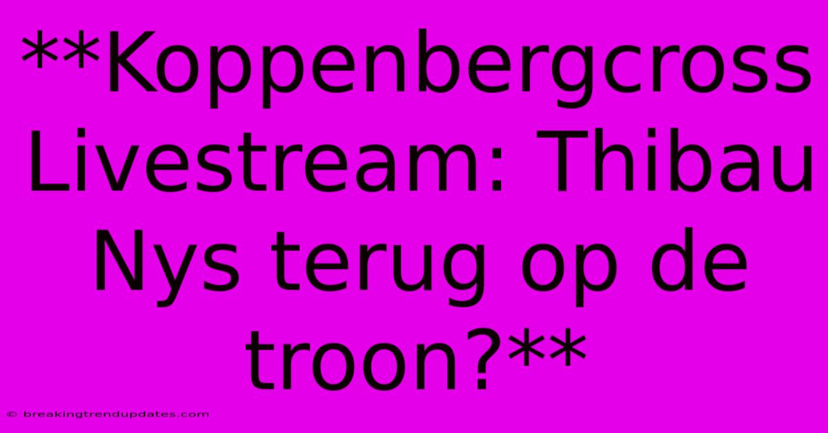 **Koppenbergcross Livestream: Thibau Nys Terug Op De Troon?**