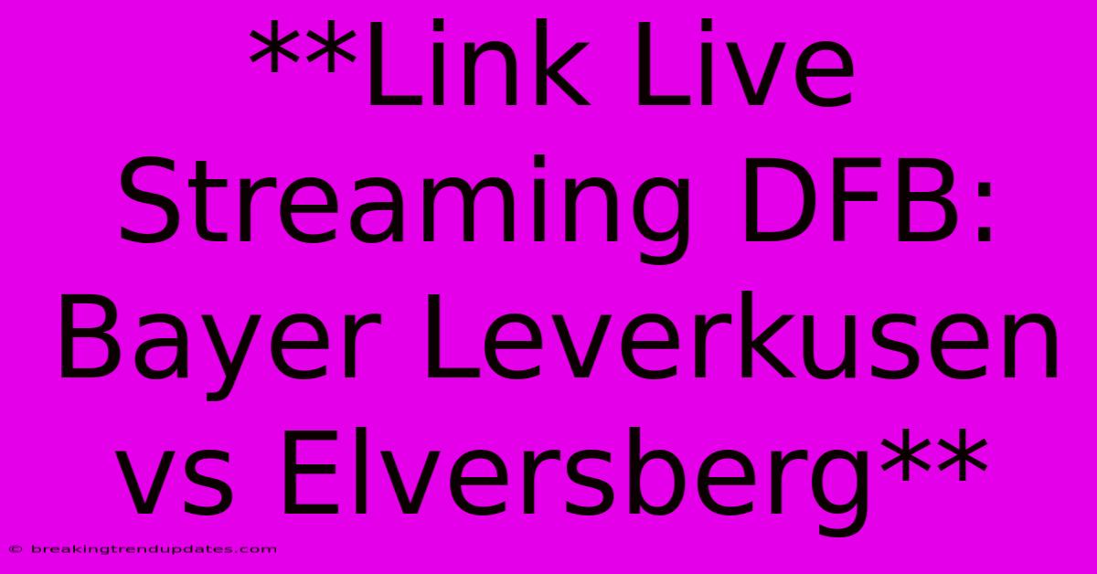 **Link Live Streaming DFB: Bayer Leverkusen Vs Elversberg**