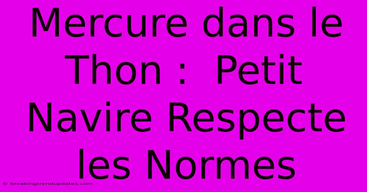 Mercure Dans Le Thon :  Petit Navire Respecte Les Normes