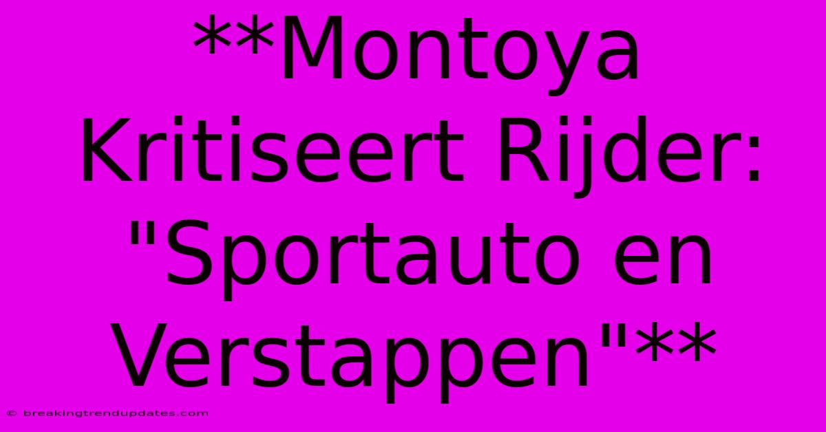 **Montoya Kritiseert Rijder: 