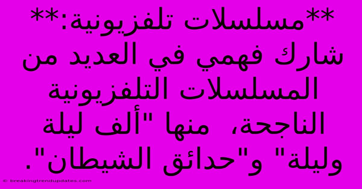 **مسلسلات تلفزيونية:**  شارك فهمي في العديد من المسلسلات التلفزيونية الناجحة،  منها 
