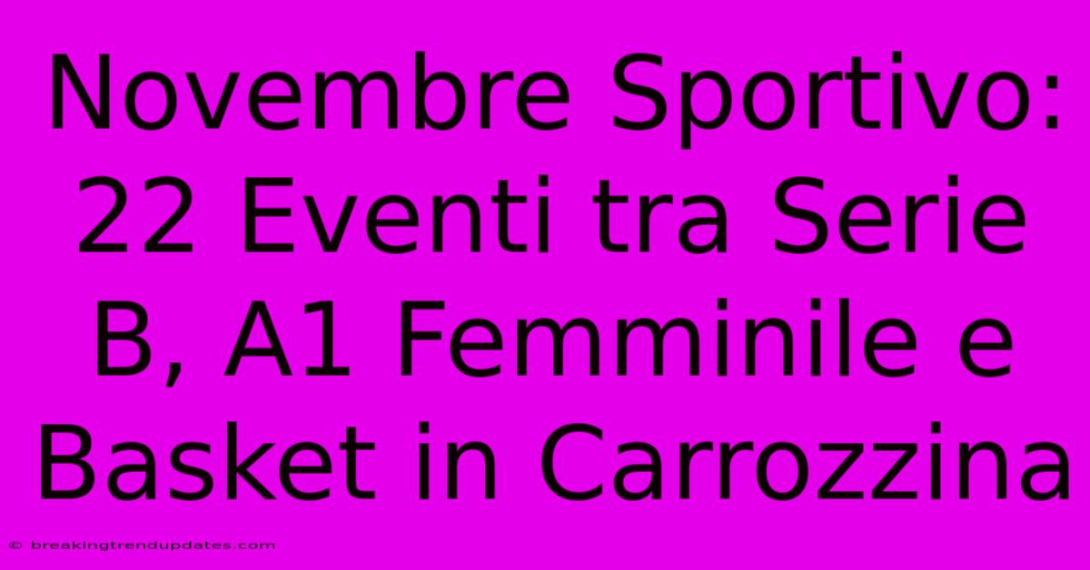 Novembre Sportivo: 22 Eventi Tra Serie B, A1 Femminile E Basket In Carrozzina