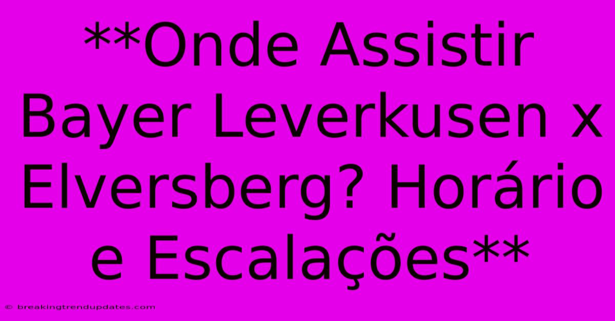 **Onde Assistir Bayer Leverkusen X Elversberg? Horário E Escalações** 