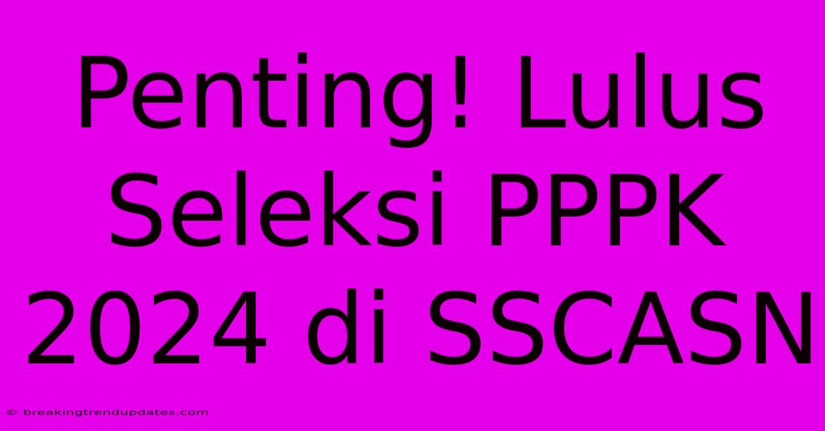 Penting! Lulus Seleksi PPPK 2024 Di SSCASN 