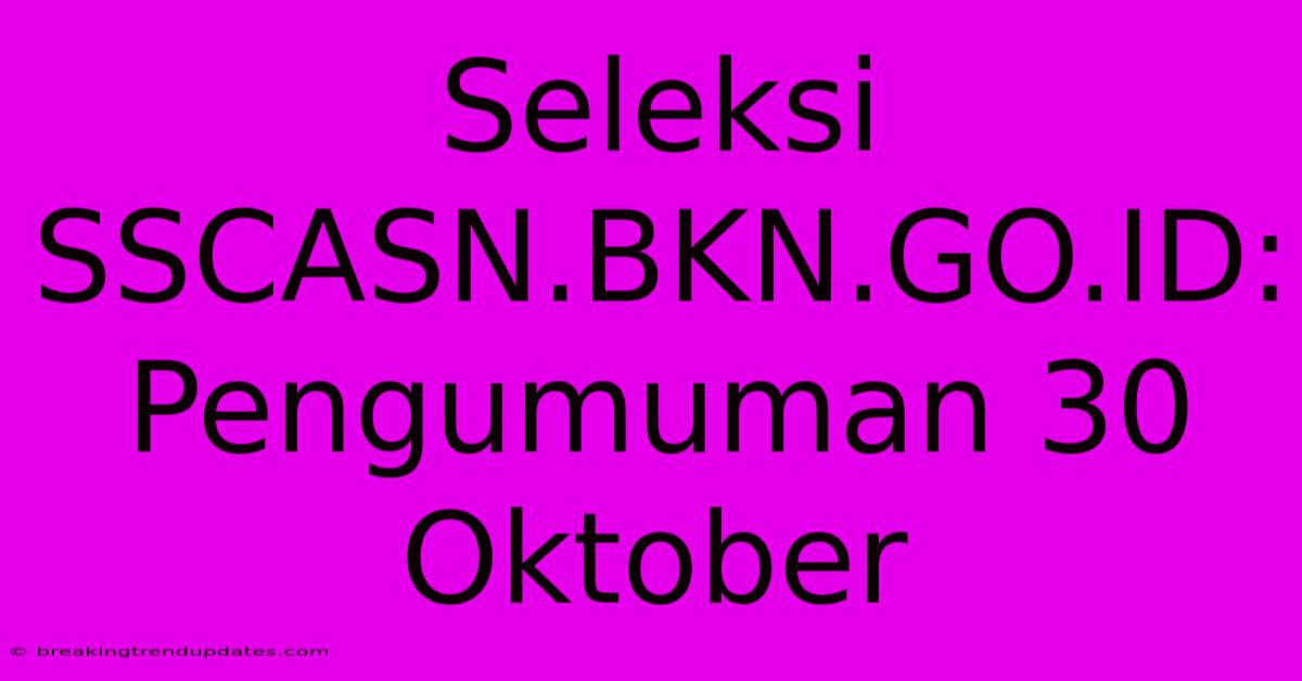 Seleksi SSCASN.BKN.GO.ID: Pengumuman 30 Oktober