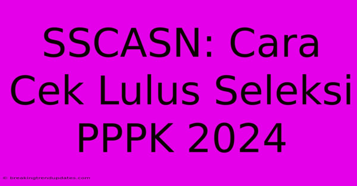 SSCASN: Cara Cek Lulus Seleksi PPPK 2024