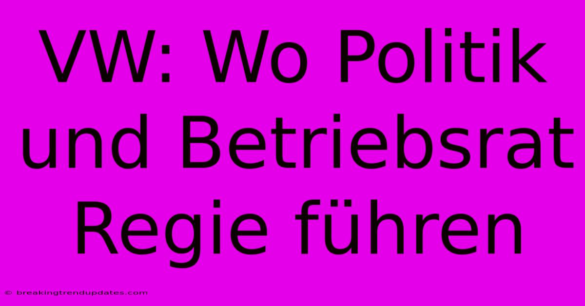 VW: Wo Politik Und Betriebsrat Regie Führen VW: Wo Politik Und Betriebsrat Regie Führen